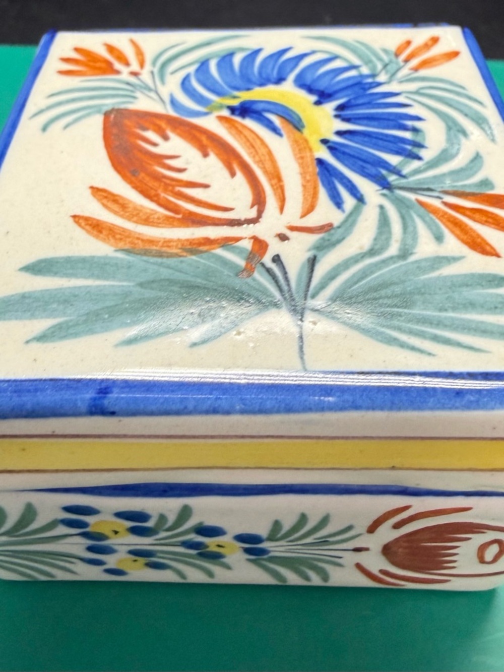 Vintage Herriot Quimper faience inkwell Hand Painted traditional floral design